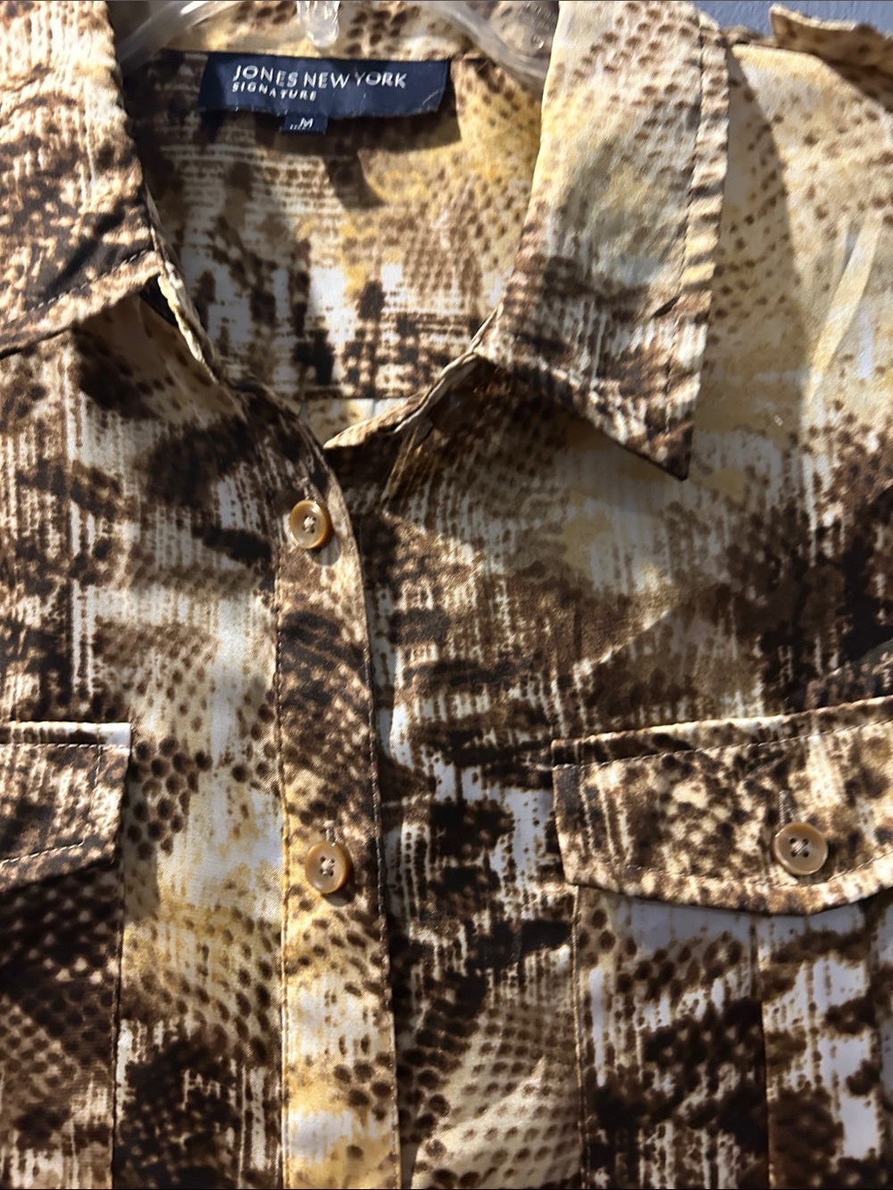 Jones New York Brown, Cream & Yellow Animal-Print Button-Up Blouse - Picture 7 of 8